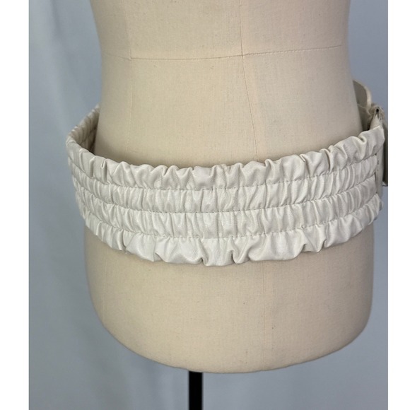 Nine West Off White Elastic Ruched Wide Cinch Belt Buckle Size L/XL 33-36 Waist - Picture 2 of 12